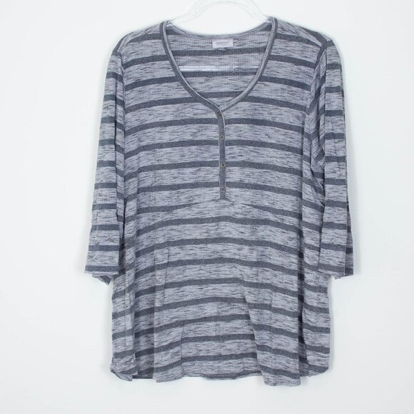 Avenue Tops - Avenue Gray Striped 3/4 Sleeve Pullover Top Womens Size 18/20